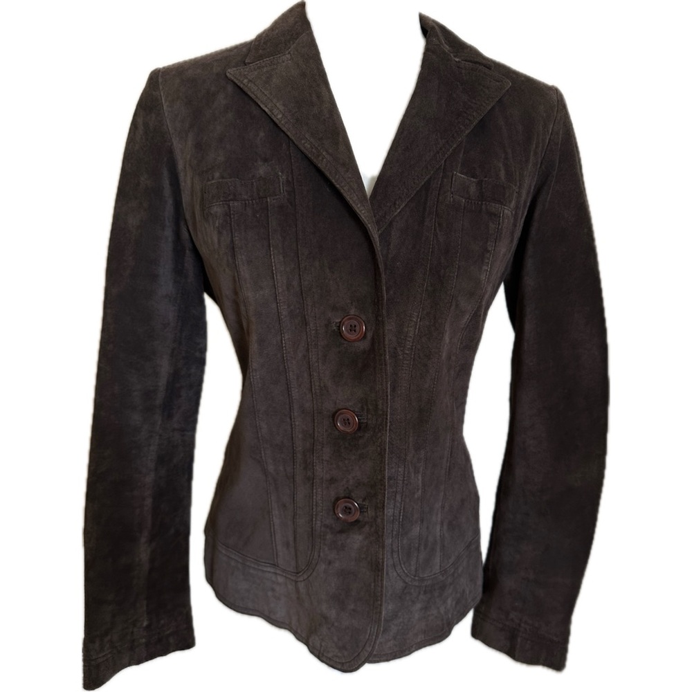 Alfani 100% Suede Leather Brown Button Jacket